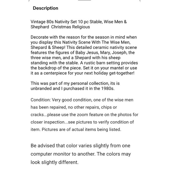 Vintage 80s Nativity Set 10 pc Stable, Wise Men & Shephard Christmas Religious - Picture 6 of 6